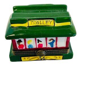 Vintage Ceramic Trolley Trinket Box 2" x 1/2" Comes with Mini BellInside